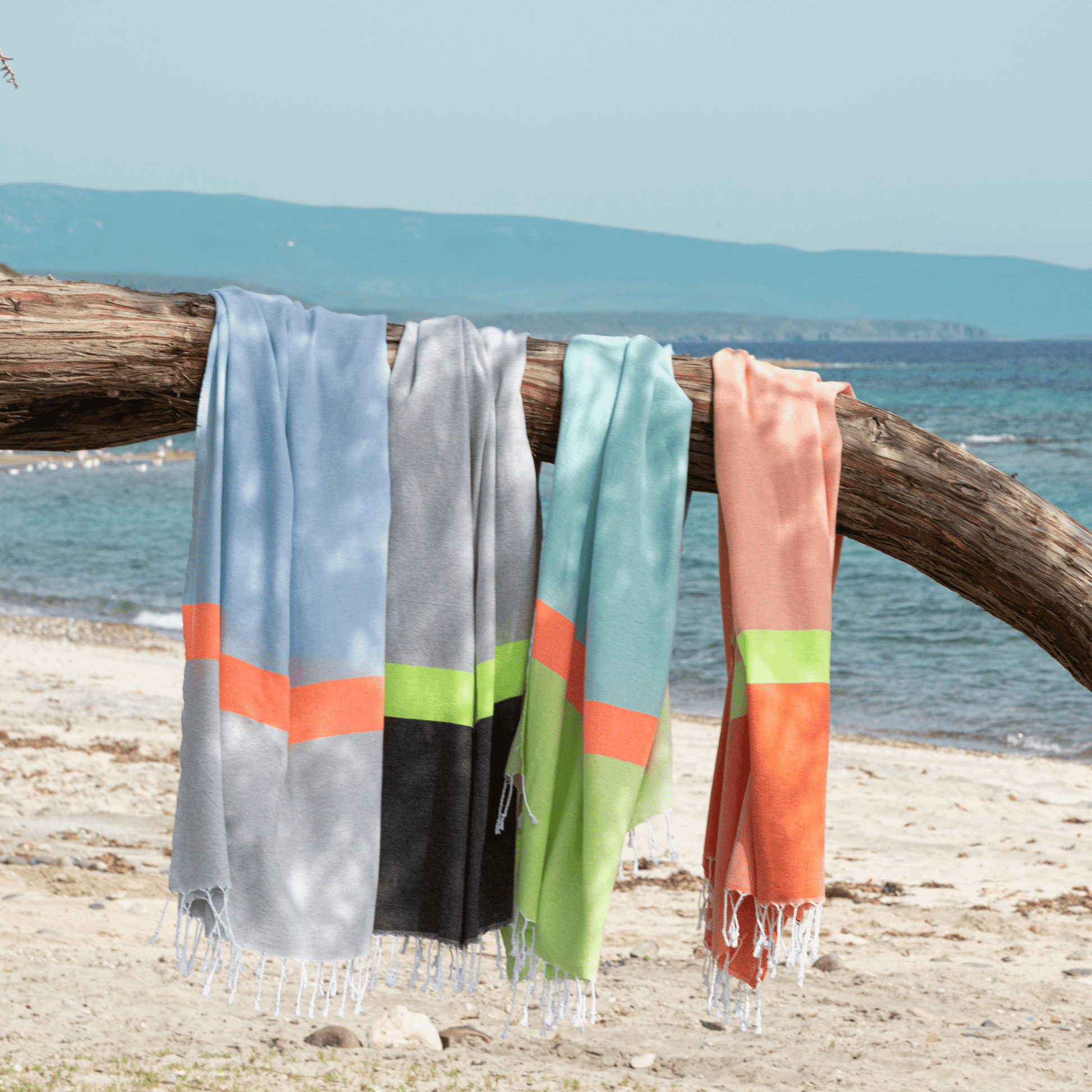 Neon Two-in-One Beach Towel and Bag, Green, Blue, Recycled Cotton with