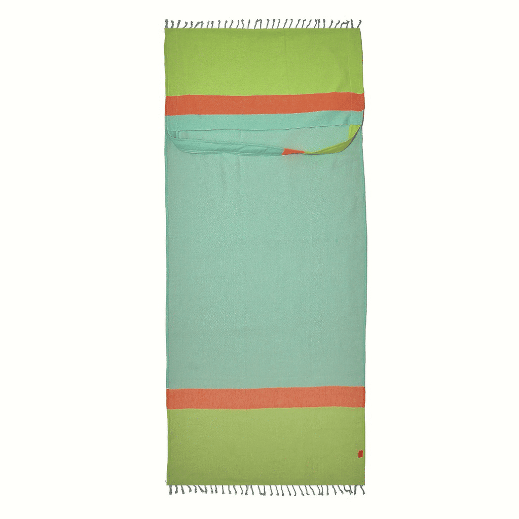 Neon Two-in-One Beach Towel and Bag, Green, Blue, Recycled Cotton with